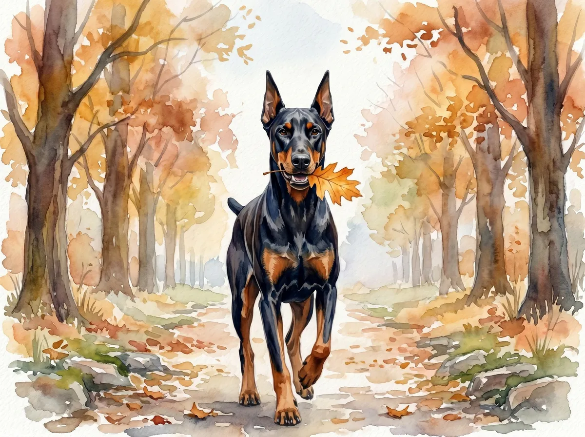 Doberman Pinscher watercolor calendar month 9